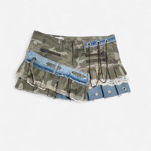 pleated mini skirt size 27 Camo denim lace gromets  and chain